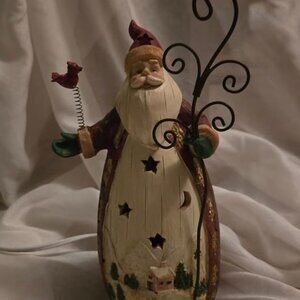 Christmas Santa Claus Night Light Resin Cardinal Stars Church Trees 9" Switch